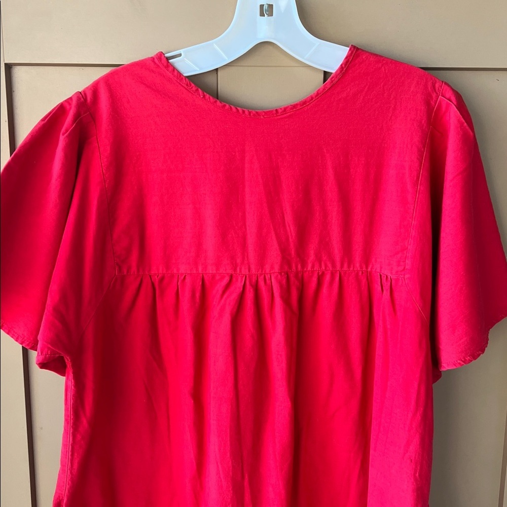 Vintage 70’s Cotton Guatemala Hand Made Red Dress Patchwork Sz M-L - Picture 6 of 7